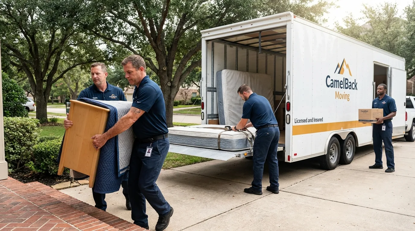 Crew loading residential truck for cross-state move from Caledonia, MI